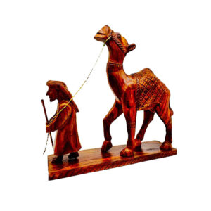 handmade wooden camel with man figurine – traditional design – 12" carved wooden animal sculpture – islamic & arabian home décor