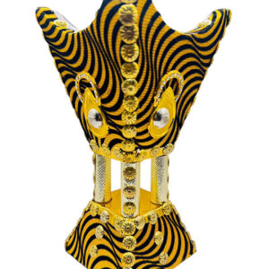 wooden and steel madkhan, , 8 inch incense burner gold & black decorative bakhoor