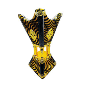 wooden and steel madkhan covered with velvet golden cloth, 8 inch incense burner gold & black decorative bakhoor velvet cover