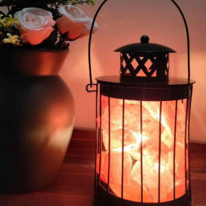 steel lantern himalayan pink salt lamp – 5kg big size | natural crystal rock in metal frame for air purification & home décor