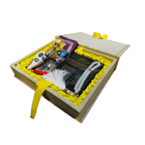 golden quran gift box set – quran with tasbih, miswak, cap, attar, digital counter, compass counter & pocket prayer mat | islamic gift for ramadan, hajj & umrah, nikah & wedding