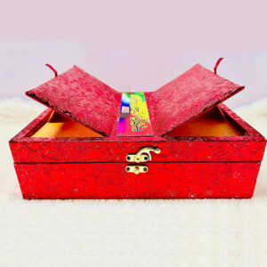 red fancy qur'an box holder with rehal – 2 in 1 design 20x26 cm size holy book holder gift box for wedding, ramadan, hajj, umrah and other islamic occasions
