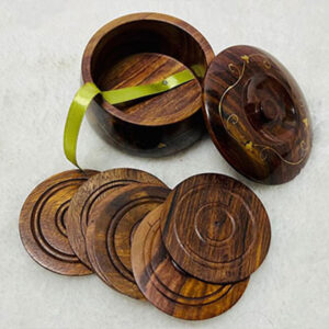 wooden brass tea coaster set – handcrafted 4 inch coasters for tea cups and coffee mugs, elegant home décor