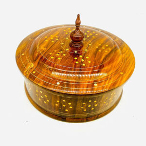 wooden brass chapati box | 12 inch handcrafted roti storage container | traditional kitchen box with lid