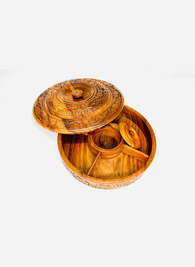 wooden handmade masala box | 8 inch traditional spice organizer | handcrafted kitchen storage container wooden handmade masala box | 8 inch traditional spice organizer | handcrafted kitchen storage container