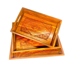 wooden tray set handmade 3 pieces set