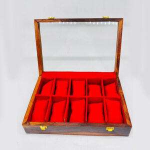 Home handmade wooden watch box – 10 slot watch storage case with carved design
