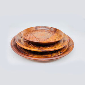shesham wood plate set – 3 piece handmade wooden serving plates – sizes 12", 10", 8" – natural sheesham wood dining & serving plates