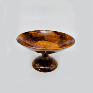 handmade wooden stand bowl with brass work – 12" decorative serving bowl – traditional wooden centerpiece for home & table décor