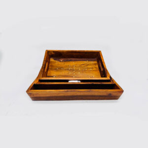 wooden tray set with full brass interior – handmade serving tray set