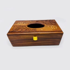wooden tissue box with brass work – handmade decorative tissue holder – size 6 x 10 inch