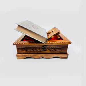 wooden quran box with rehal handmade cutting carving – 2 in 1 quran holder & storage box