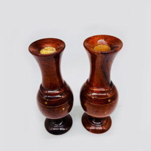 wooden guldasta vase handmade brass work with wood polish – decorative flower vase