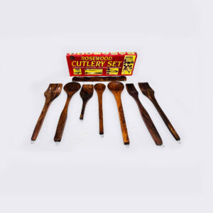wooden cutlery set 7 pieces with wall hanging stick