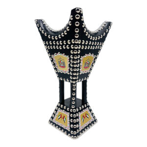 wooden mabkhara (madkhan) – black polish with uae flag & logo – 12 inch incense burner