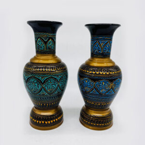 multicolor wooden vase (guldasta pot) handmade decorative design – 10 inch – 2 piece set