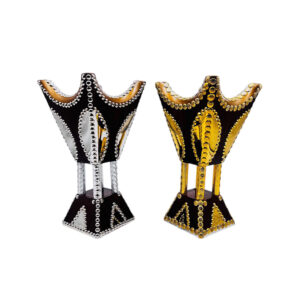 wooden mabkhara (madkhan) incense burner – gold & silver plate design – 12 inch – 2 piece set