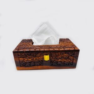 handmade wooden tissue box with carving design – decorative tissue holder – size 6 x 10 inch