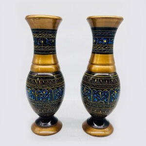 multicolor wooden vase (guldasta pot) handmade decorative design – 10 inch – 2 piece set