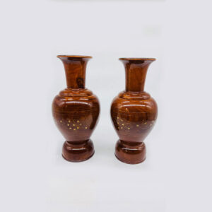 wooden guldasta vase handmade brass work with wood polish – decorative flower vase