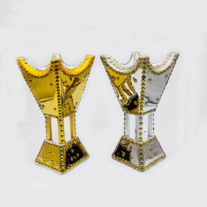 simple design wooden mabkhara (madkhan) set – gold & silver plate finish – large size 12 inch – 2 piece bakhoor burner set