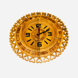 handmade wooden wall clock – light brown round design with heart carving – 18 inch decorative wall hanging clock for home & office décor