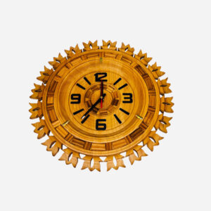 handmade wooden wall clock – unique round design – light brown finish – 18 inch large wall hanging clock