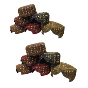 traditional cut muslim prayer cap – mixed sizes & designs – 12 pieces pack – islamic kufi hats for men