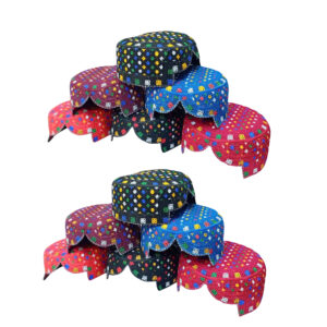 traditional sindhi style muslim prayer cap – multicolor cut kufi hats – mixed sizes & designs – 12 pieces pack