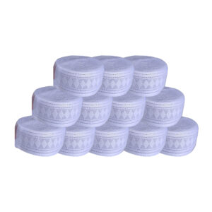 white muslim prayer cap – mixed sizes kufi hats – 12 pieces pack – soft breathable islamic salah caps for men